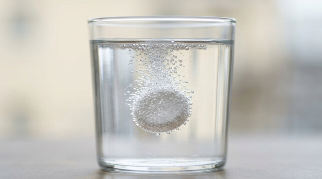 Effervescent tablet dissolving in clear glass of clean water showing easy access to refreshing hydration and health benefits
