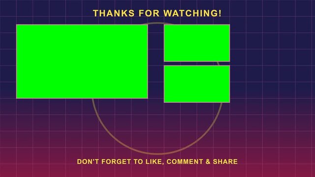 Animated YouTube End Screen Template with Green Screen Placeholders for Video Outro.