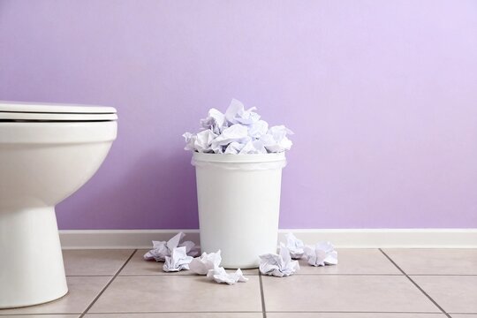 Overfilled Trash Can in Bathroom
