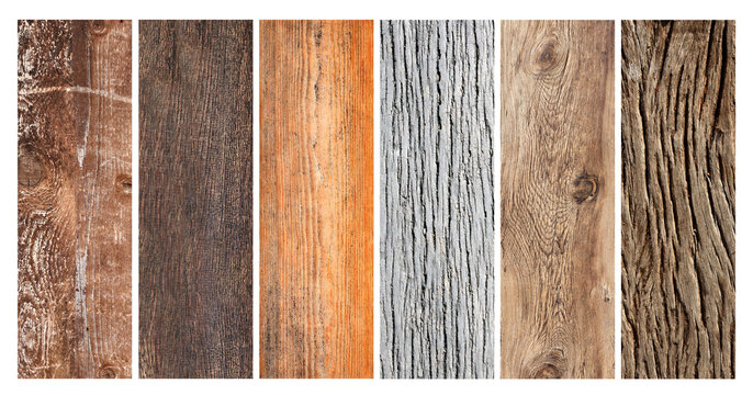 Set of horizontal or vertical background with wooden pattern. Collection of wooden banner with old wood texture of different colors. Set of wood boards of brown, dark brown, orange and beige color