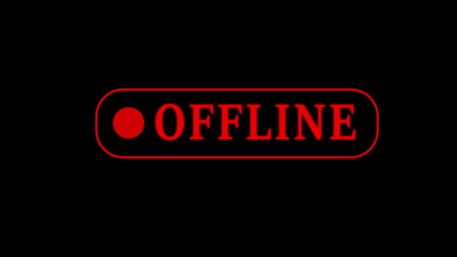 showing a small red blinking dot beside the OFFLINE text icon indicating an inactive or disconnected status on black background.