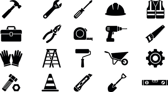 Hand tools home renovation hardware icon collection vector