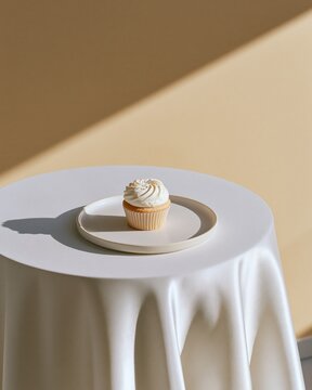 Small vanilla treat served on a minimalist round table during a quiet morning snack time