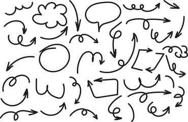 Fototapeta premium Collection of hand drawn doodle arrows and speech bubbles isolated on a white background