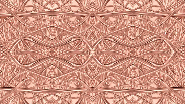 Abstract rose gold metallic twisted pipes geometric background