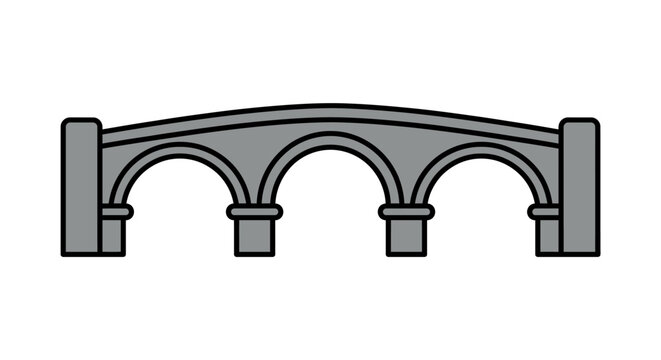 Classic Stone Arch Bridge, Architectural Landmark, Isolated Vector Illustration