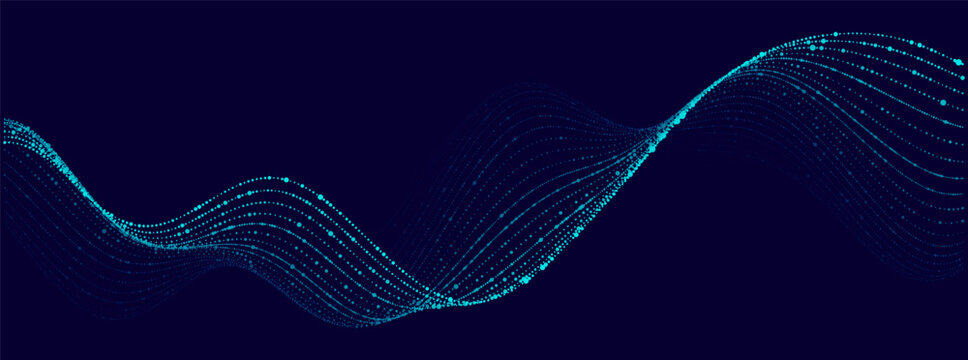 Abstract particle wave with glowing data flow vector background