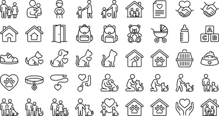 Fototapeta premium Family care adoption animal shelter support and pet domestic line iconFamily care adoption animal shelter support and pet domestic line icon