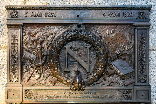 Plaque com&eacute;morrative d&eacute;di&eacute;e &agrave; Napoleon. Ajaccio- Corse- France. 
