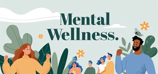 Fototapeta premium October 10 scene highlighting emotional health awareness with diverse individuals and soothing tones promoting mental wellness.