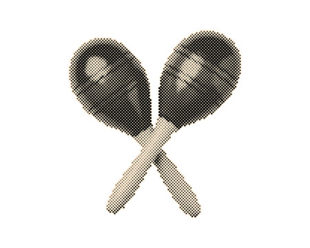 Pair of vintage retro maracas with halftone dot pattern design. Classic Latin percussion instruments for music and festive themes isolated on trans...