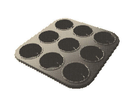 Vintage retro muffin baking tray with twelve empty slots for cupcakes. Classic non-stick metal muffin pan isolated on transparent background