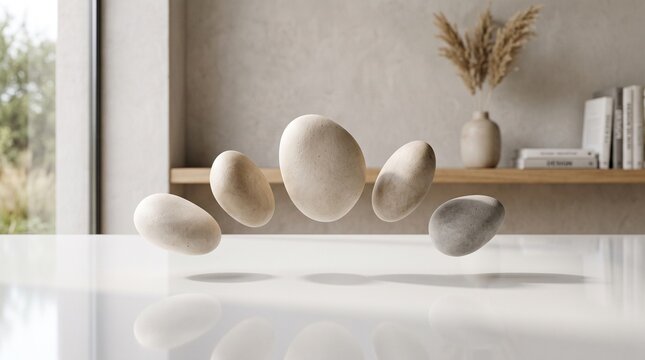 floating stones levitating rocks balancing pebbles zen stones meditation rocks smooth river stones decorative pebbles modern minimalist decor contemporary interior