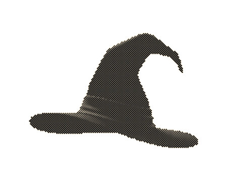 Vintage witch hat with purple band isolated on transparent background. Retro halftone Halloween costume accessory featuring circle dot pattern design.