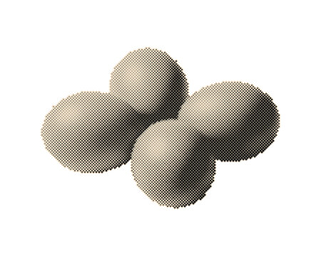 Vintage retro halftone egg cluster with circle dot pattern texture. Classic grainy stippled food illustration in warm sepia tones isolated on trans...