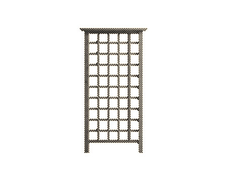 Vintage wooden trellis panel with retro halftone circle dot pattern design. Classic lattice grid illustration for garden decor and rustic home styl...