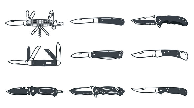 Assorted folding pocket knives and multi-tools.