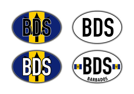 Barbados, oval international vehicle registration code license plate car sticker, vector illustration