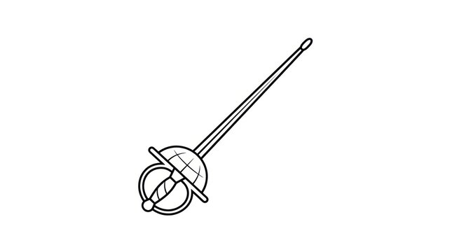 Outline drawing of a rapier sword weapon with ornate hilt on a white background
