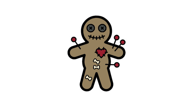 Voodoo Doll flat vector illustration, Halloween voodoo doll icon, spooky October party decoration clipart design