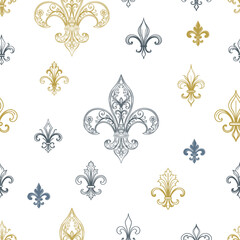 Fashion floral vector fabric pattern with fleur de lis, toile de jouy vintage design © Mary fleur