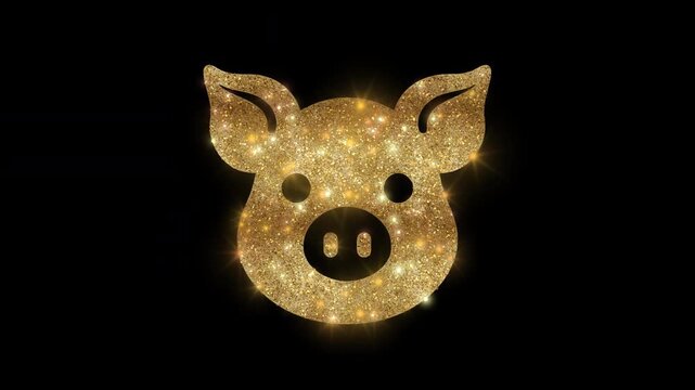 Luxury pig faces with golden glitter alpha channel