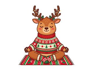 Cute reindeer meditating in festive sweater © Zazi