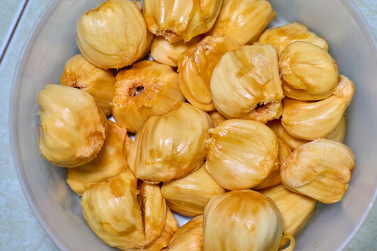 Fresh ripe Chempedak Bulbs in plastic box