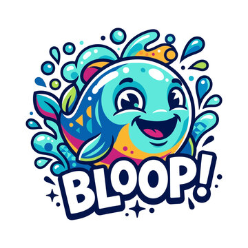 Cute Cartoon Fish Vector Illustration with Splashing Water and Bloop Text