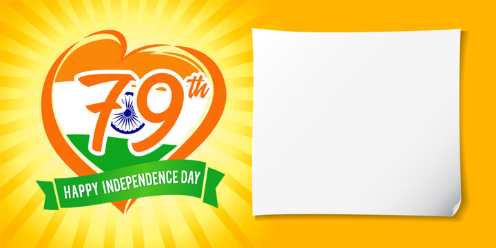 79th anniversary, Indian Independence Day greeting banner. 79 years logo design for Independence Day of India with numbers in heart shaped. Vector illustration