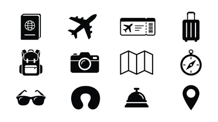 Fototapeta premium Black and white travel icons set