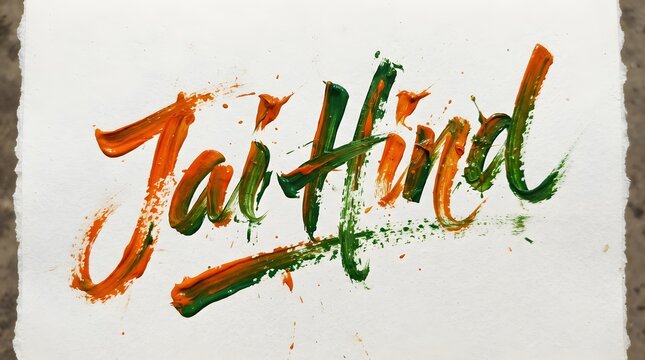 Jai hind calligraphy handwritten text on textured paper with calligraphy