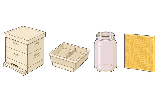 Beekeeping equipment set with hive box tray jar and honeycomb