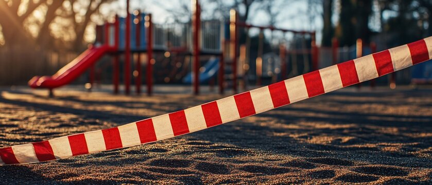 Closed playground, sunset, park, caution tape