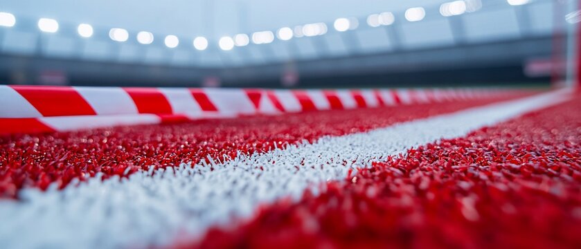 Closed stadium track; red running surface; white line