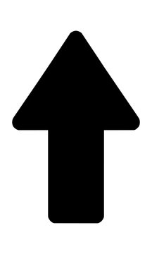 Minimalist black navigation arrow with rounded corners isolated on white background, simple user interface design concept