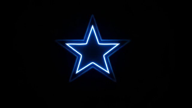 Glowing blue neon star icon on black background with luminous light effect for modern abstract design