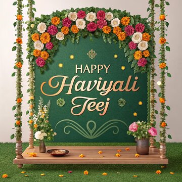 Decorative floral swing with roses celebrating Hariyali Teej festival.