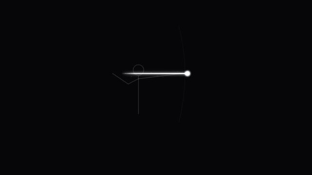 Stick figure archer animation with glowing neon light arrow and bow