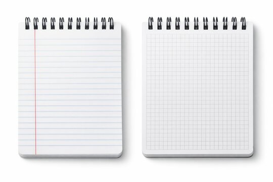 Open spiral notebooks with lined and graph paper pages isolated on white background for writing and planning