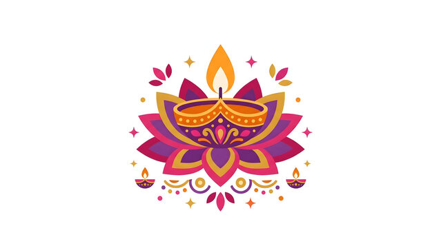 Colorful Diwali festival lotus diya lamp illustration
