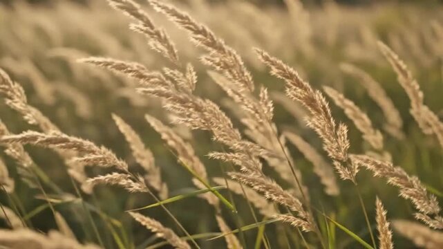 Golden wild grass swaying gently in warm afternoon breeze.