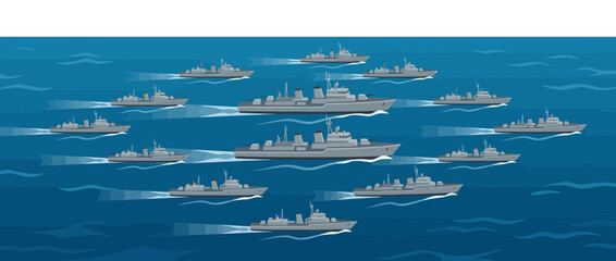 Naval Fleet Formation: Warships Sailing in Formation on Blue Ocean © aqwel