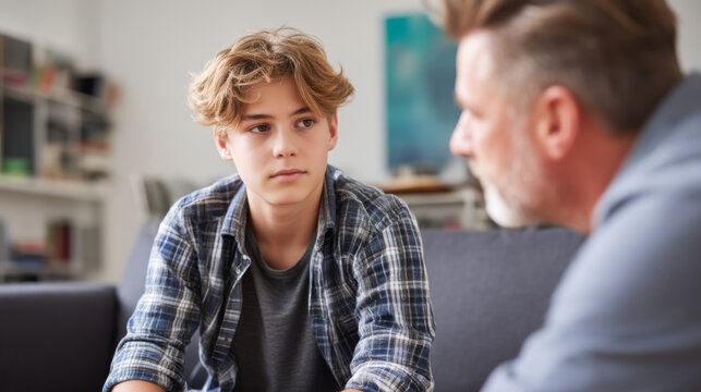 Discussion between a teenager and an adult in a cozy room during the day