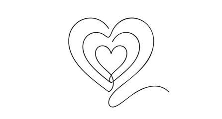 Fototapeta premium Continuous Line Drawing of Triple Nested Hearts Minimalist Romantic Symbol for Valentine Wedding Anniversary or Affection Concepts in Black on White