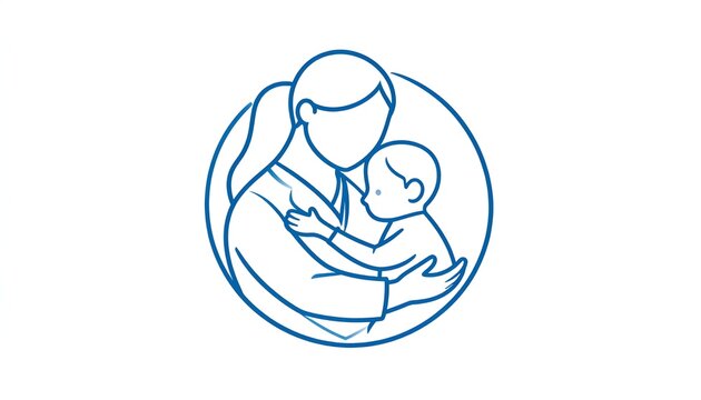 Pediatrician doctor holding a baby line icon vector illustration for medical childcare healthcare badge logo design