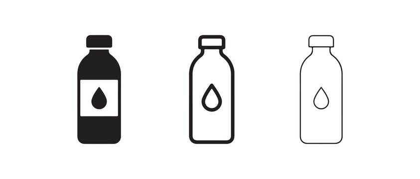 bottle designs with water droplet icons for beverage or liquid product packaging illustration