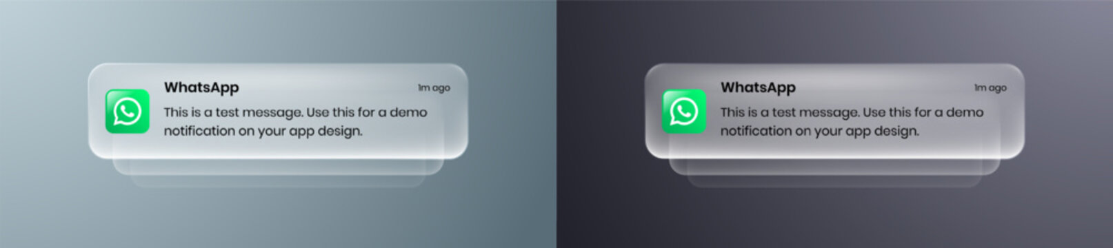 WhatsApp liquid glass mobile Notification UI element with frosted glass effect