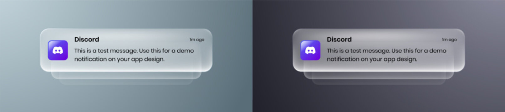Discord liquid glass mobile Notification UI element with frosted glass effect