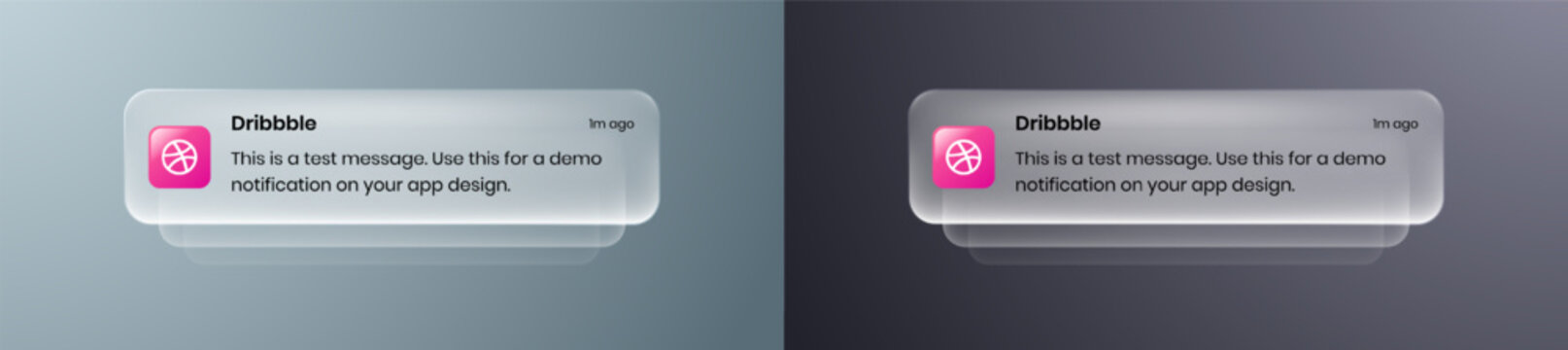 Dribbble liquid glass mobile Notification UI element with frosted glass effect
